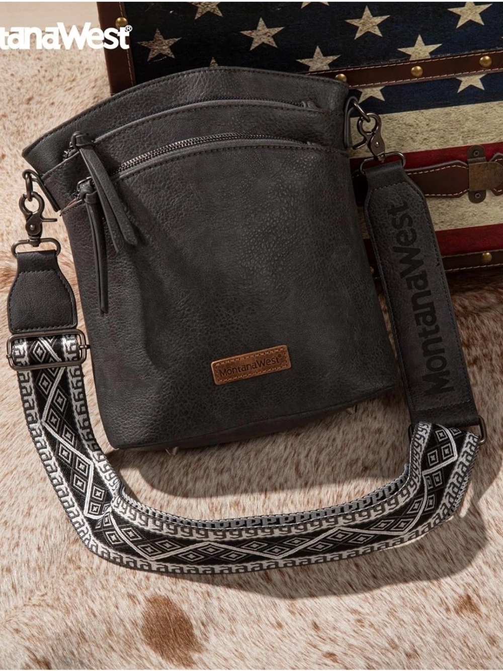 Montana West Multi Zip Pocket Crossbody Bag With Guitar Strap - Picture 3 of 6